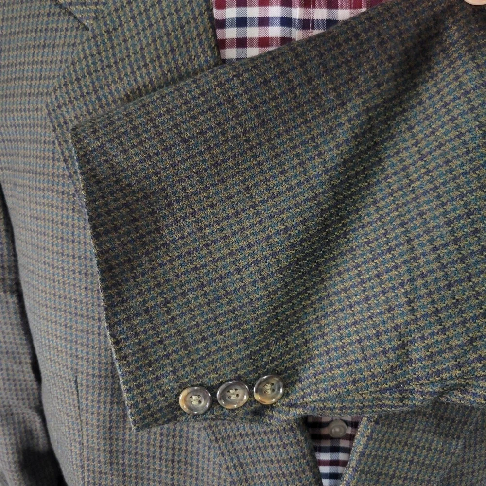 Oscar de la‎ Renta Men's Sport Coat Blazer Two Button Green Houndstooth Size 46L